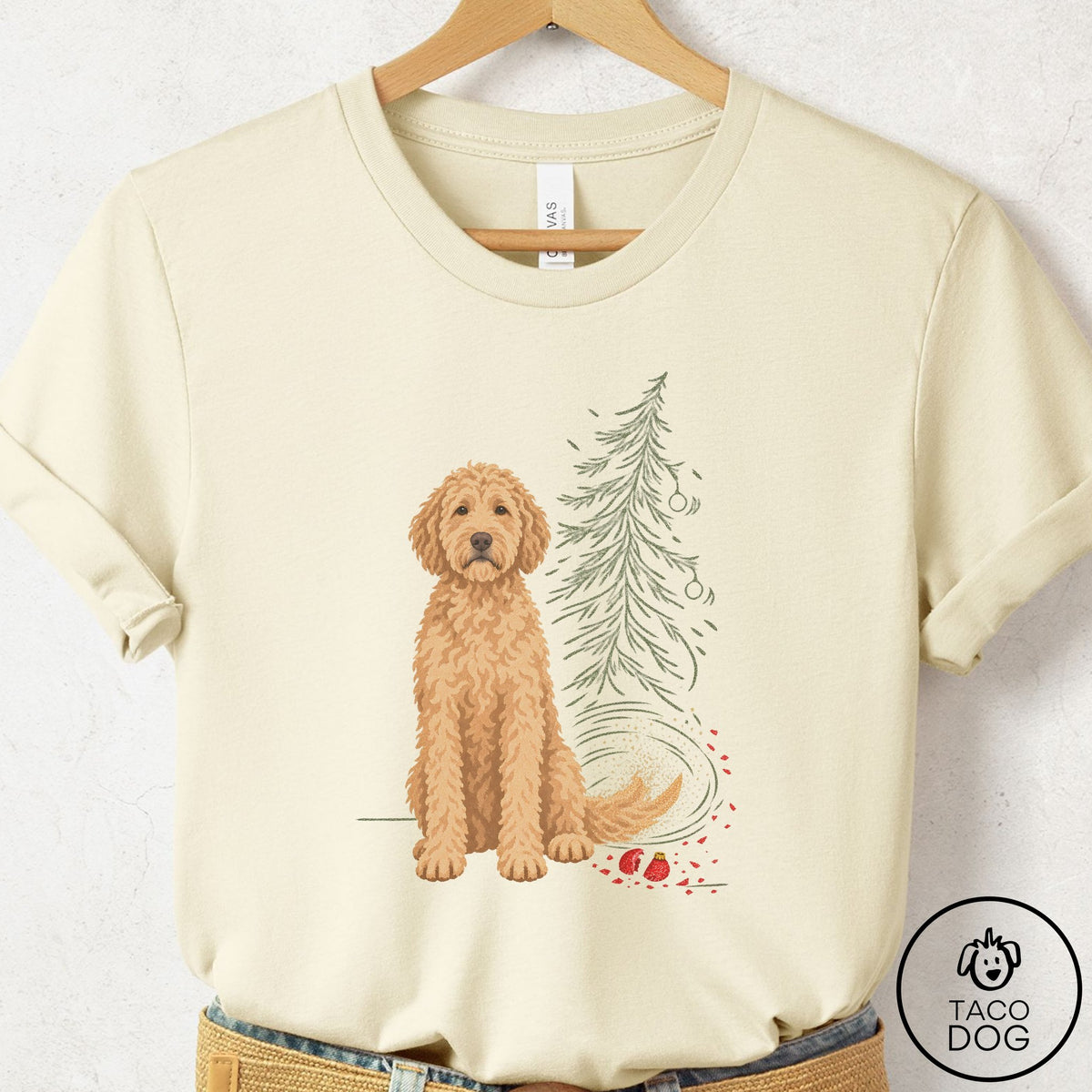 Doodle Christmas Joy T-Shirt Natural Taco-Dog