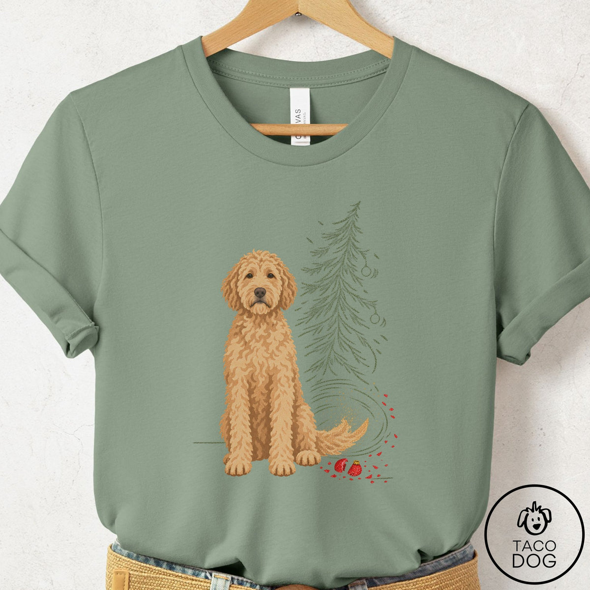 Doodle Christmas Joy T-Shirt Sage Taco-Dog