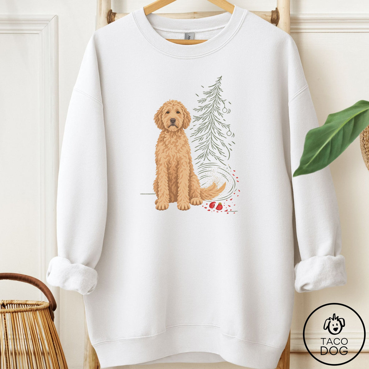 Doodle Christmas Joy Sweatshirt White Taco-Dog