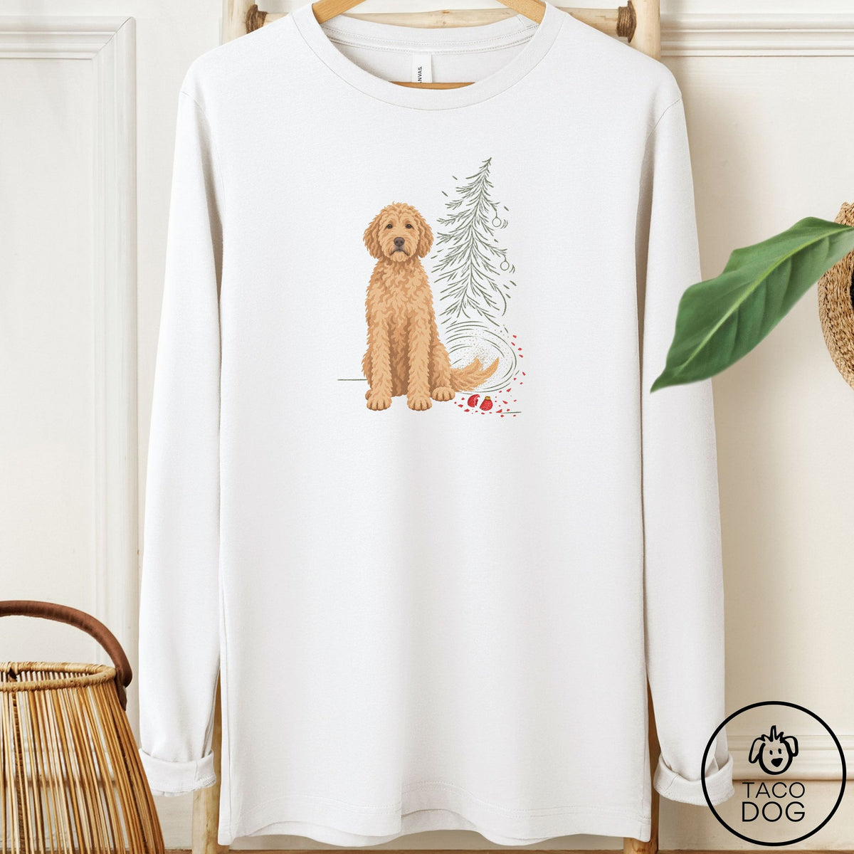 Doodle Christmas Joy Long Sleeve Tee White Taco-Dog