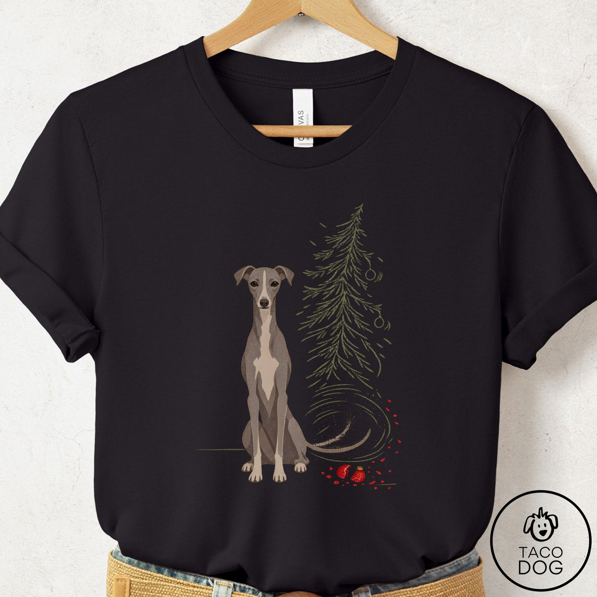 Italian Greyhound Whippet Christmas Joy T-Shirt Black Taco-Dog