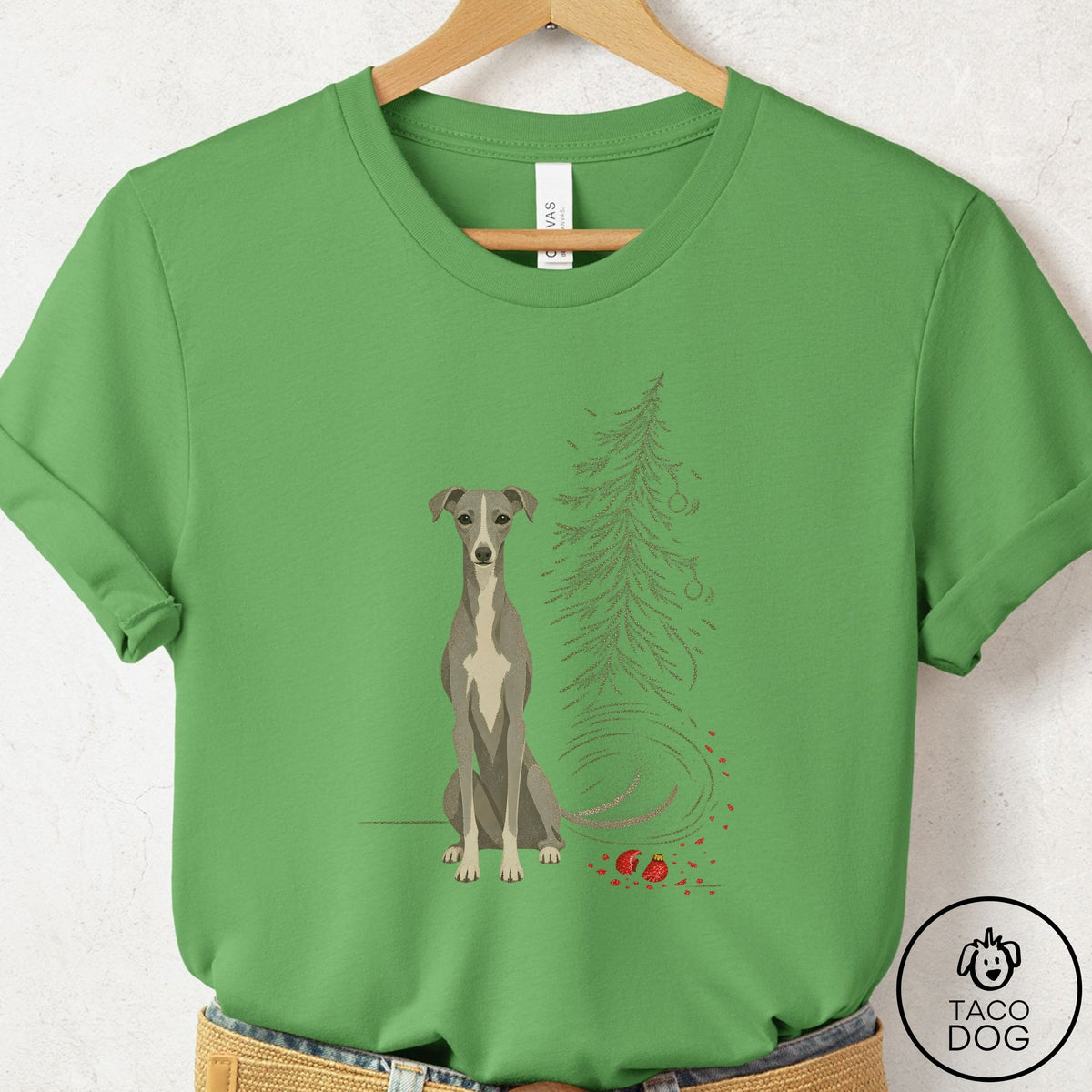 Italian Greyhound Whippet Christmas Joy T-Shirt Leaf Taco-Dog
