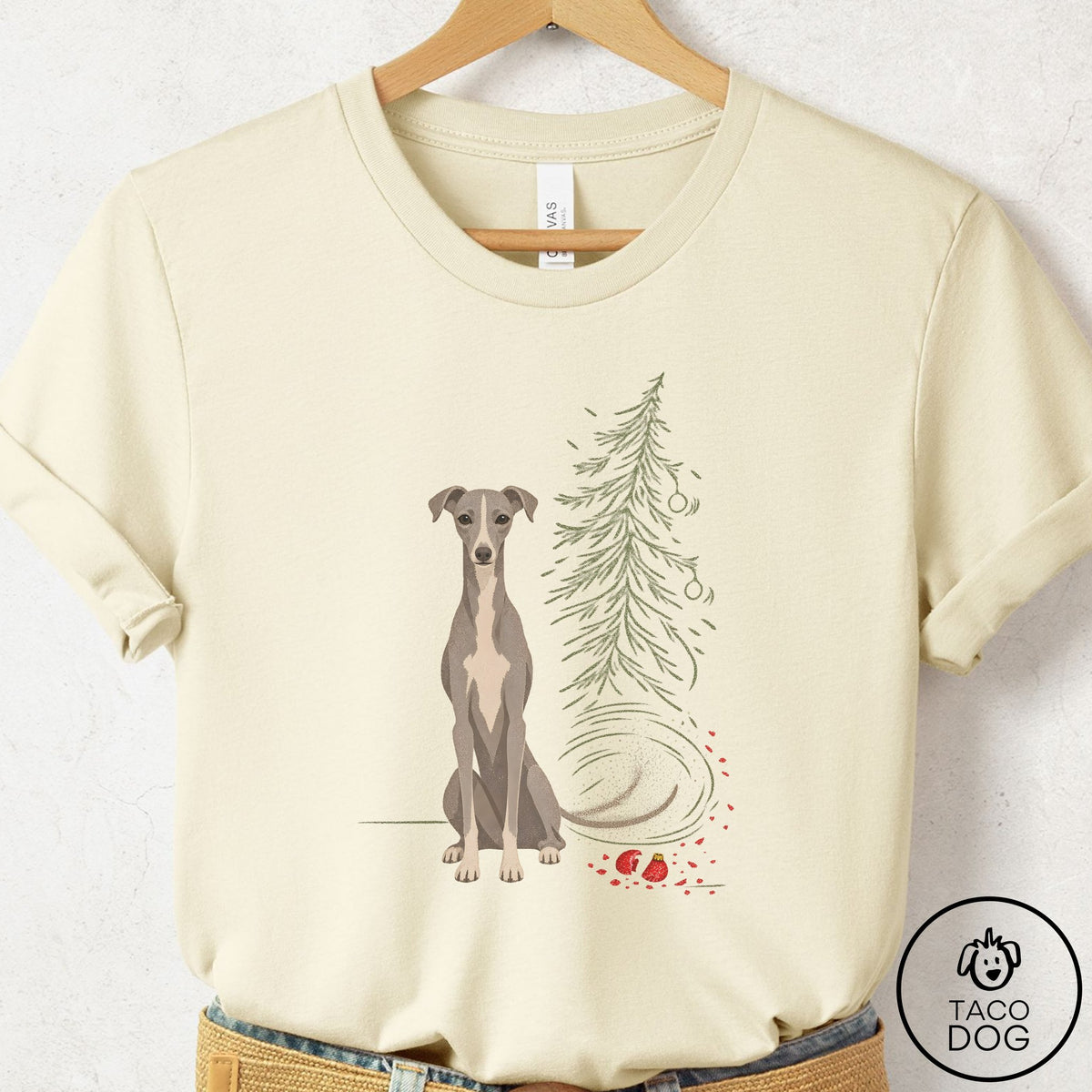 Italian Greyhound Whippet Christmas Joy T-Shirt Natural Taco-Dog