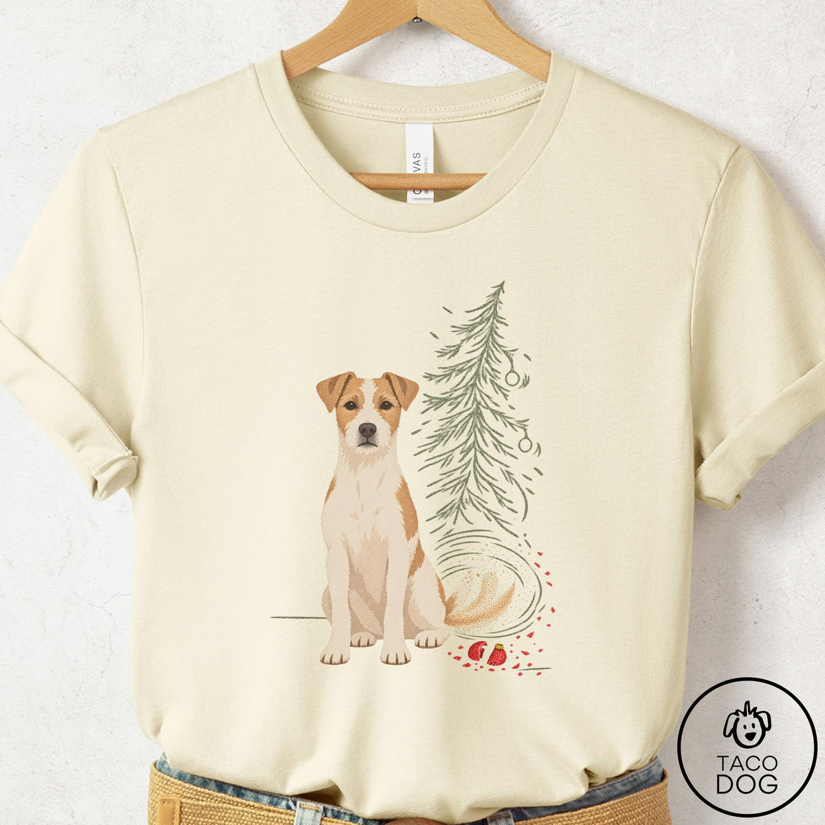 Jack Russell Christmas Joy T-Shirt Natural Taco-Dog
