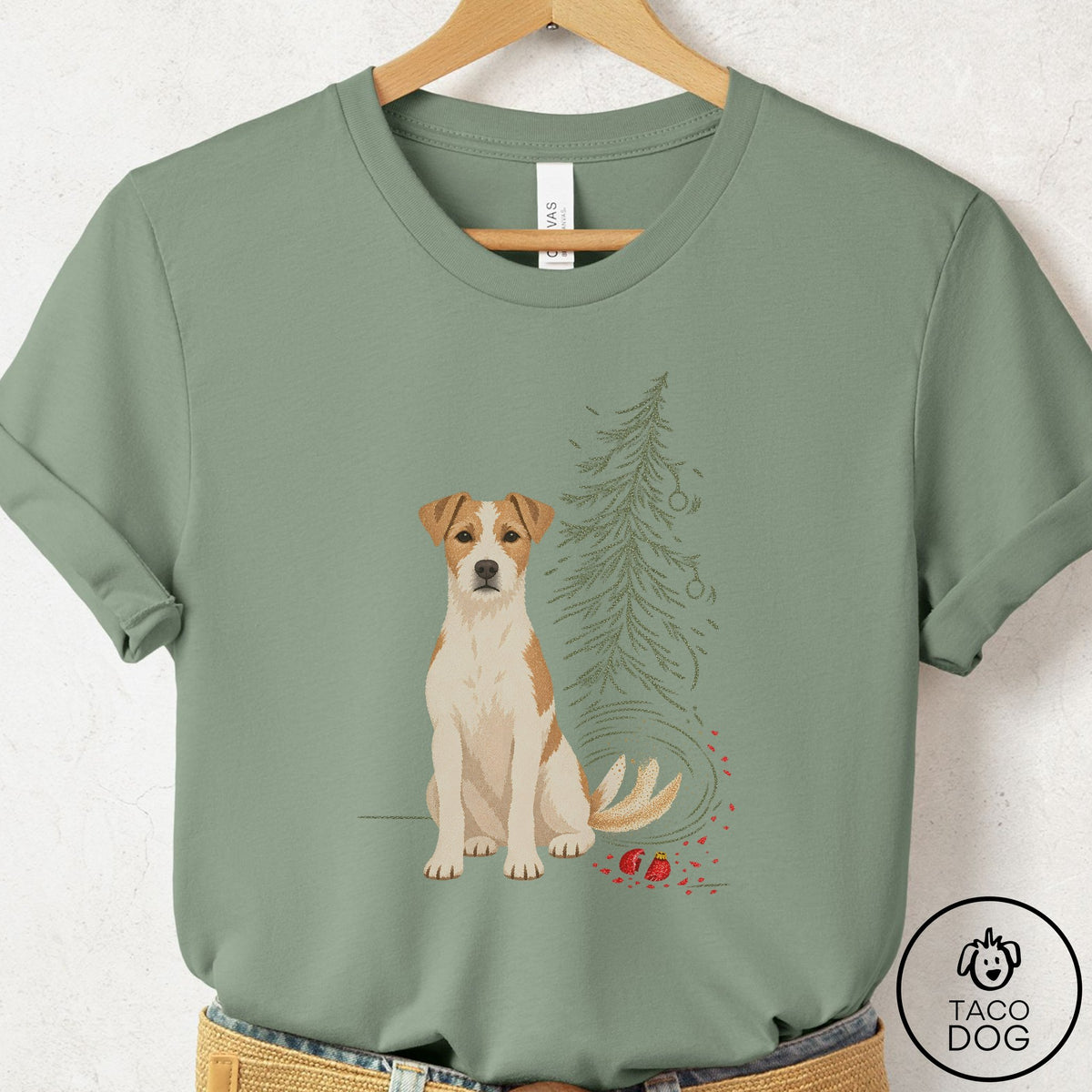 Jack Russell Christmas Joy T-Shirt Sage Taco-Dog