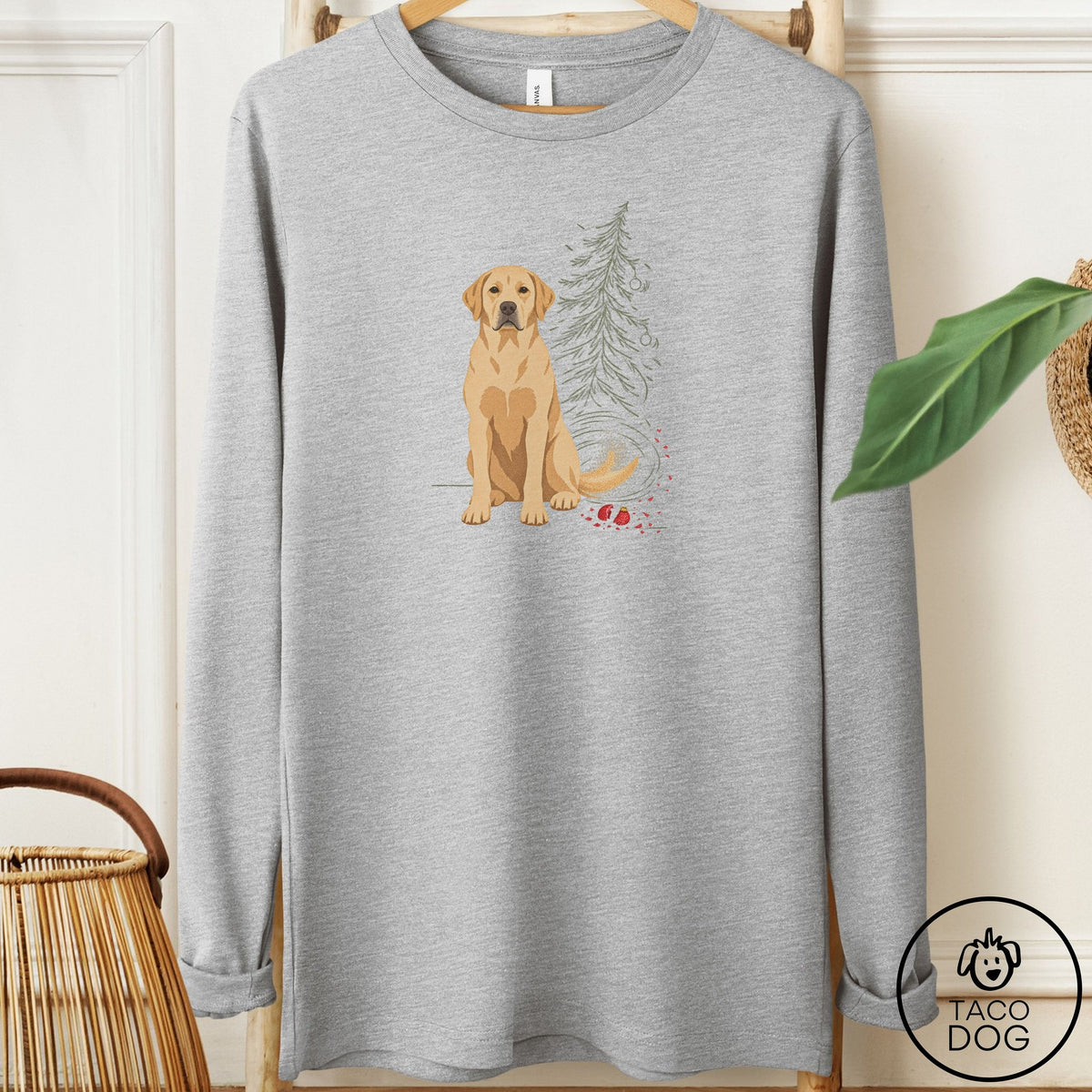 Labrador Retriever Christmas Joy Long Sleeve Tee Athletic Heather Taco-Dog