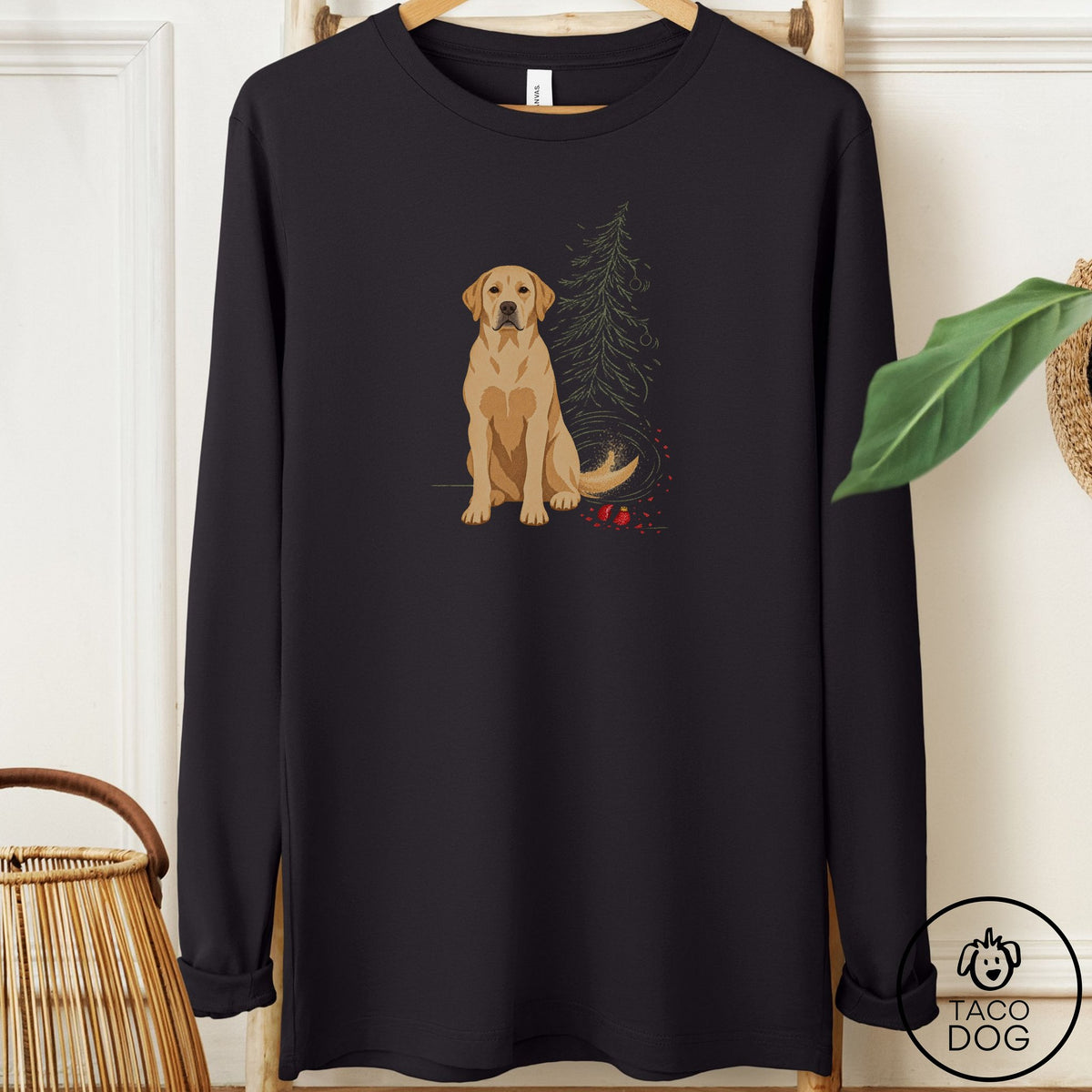 Labrador Retriever Christmas Joy Long Sleeve Tee Black Taco-Dog