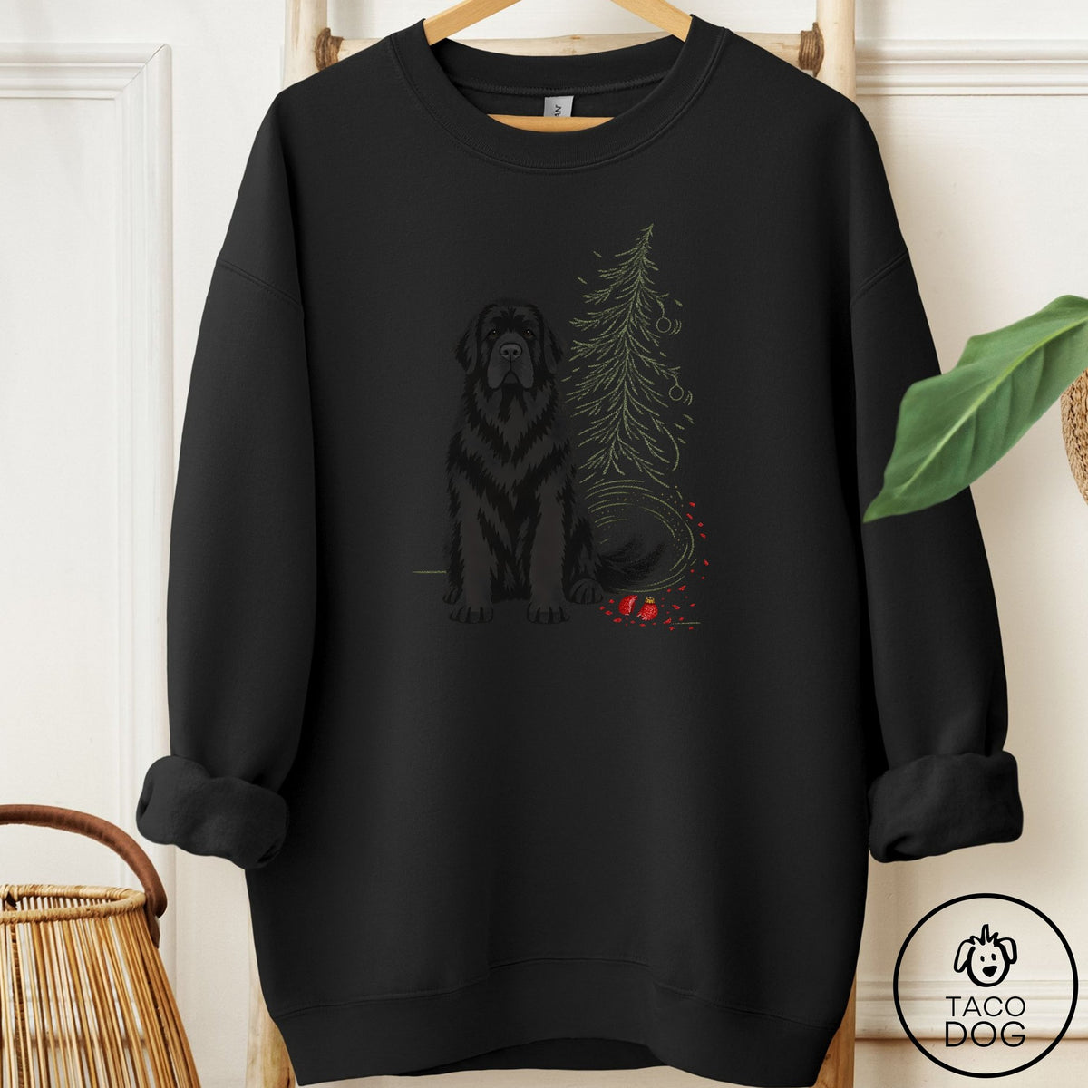 Newfoundland Christmas Joy Sweatshirt Black Taco-Dog