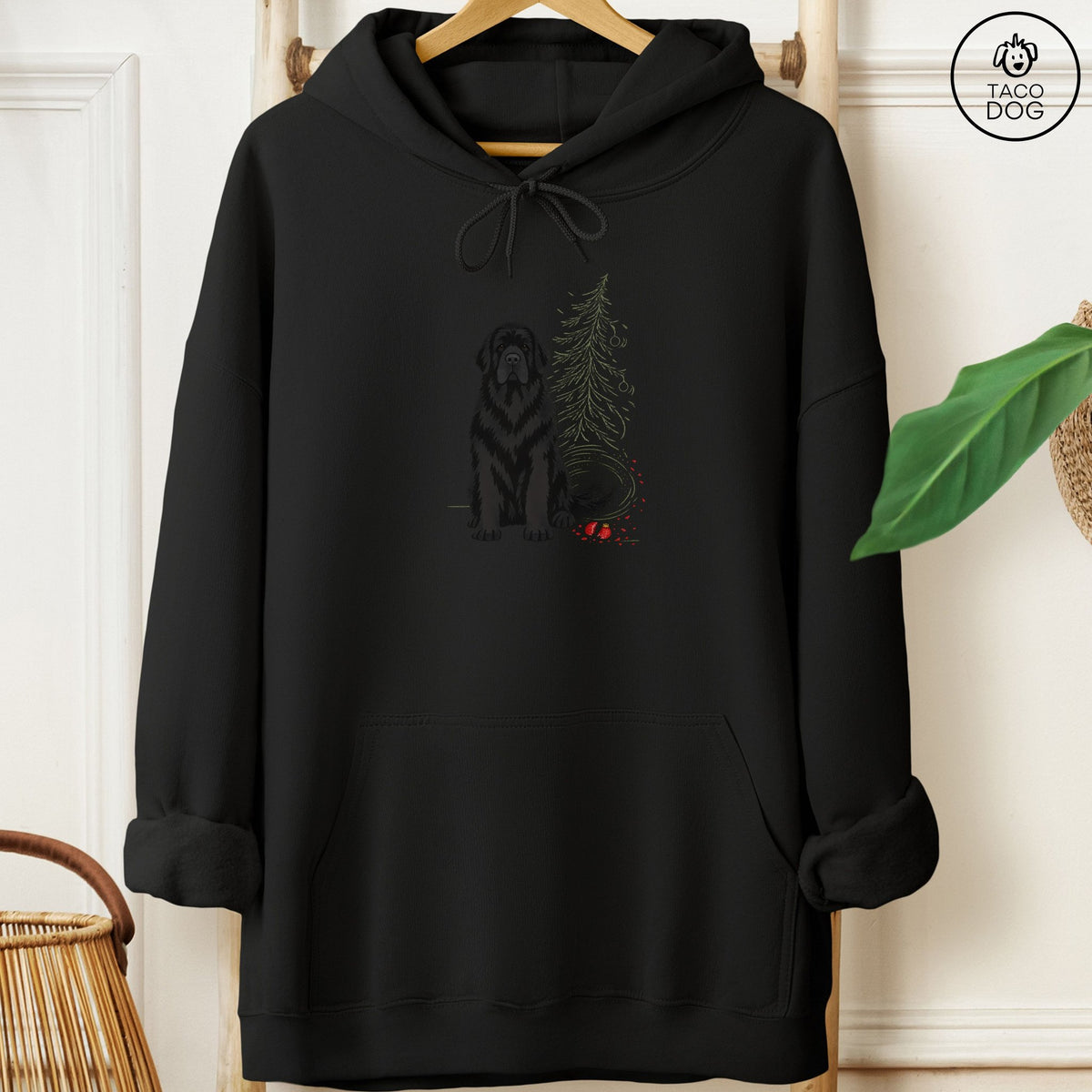 Newfoundland Christmas Joy Hoodie Black Taco-Dog