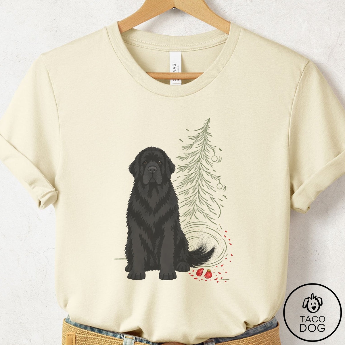 Newfoundland Christmas Joy T-Shirt Natural Taco-Dog