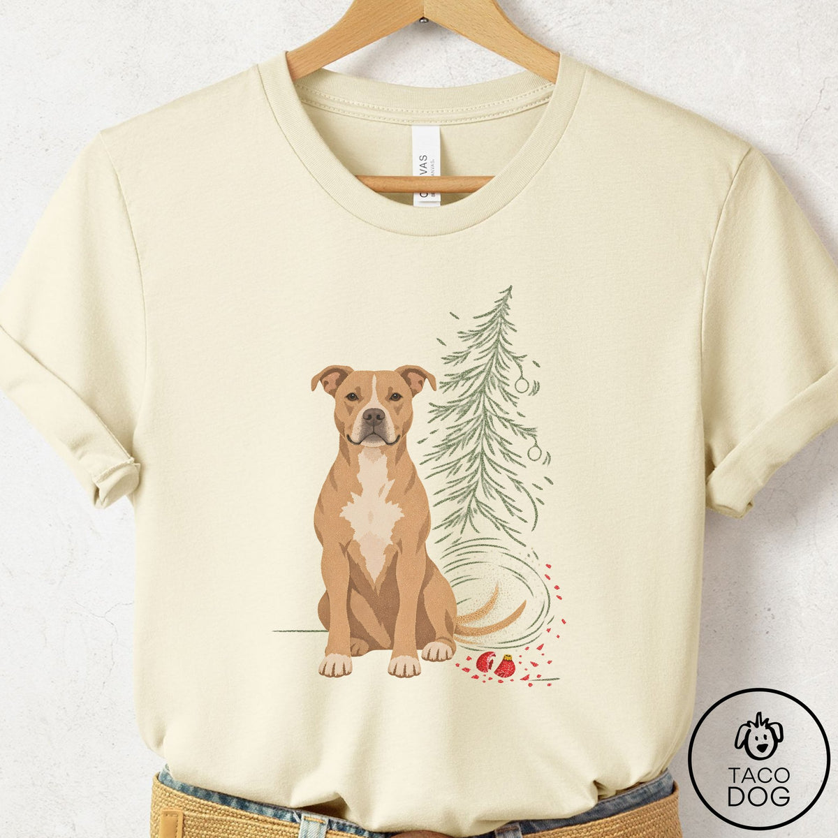 Pitbull Christmas Joy T-Shirt Natural Taco-Dog