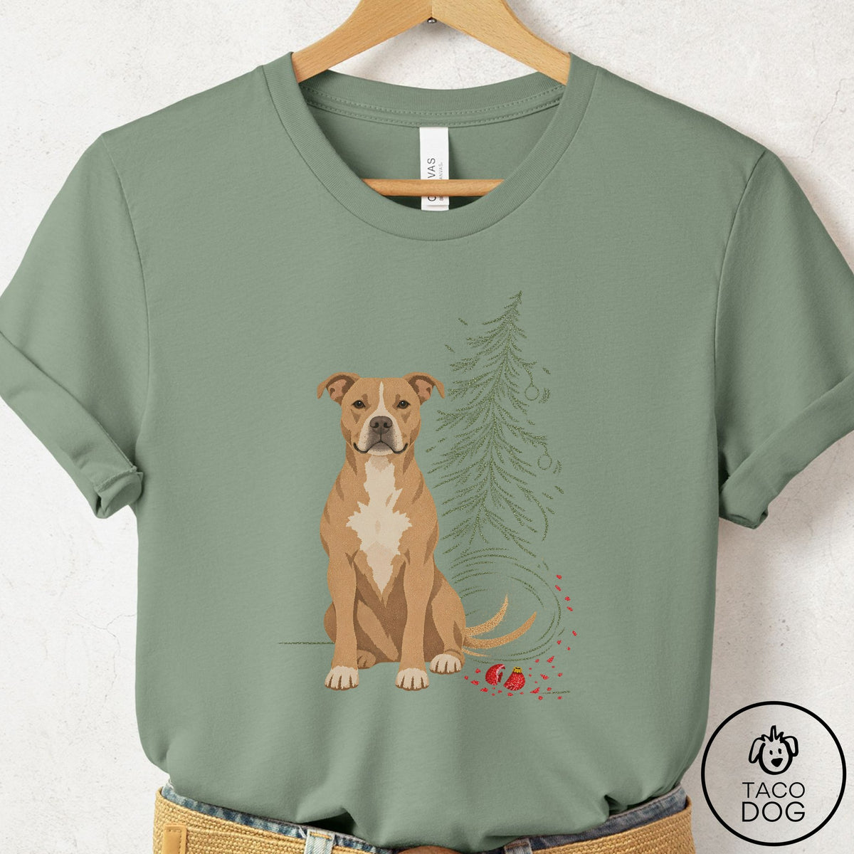Pitbull Christmas Joy T-Shirt Sage Taco-Dog
