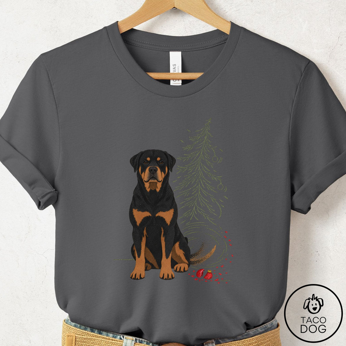 Rottweiler Christmas Joy T-Shirt Asphalt Taco-Dog