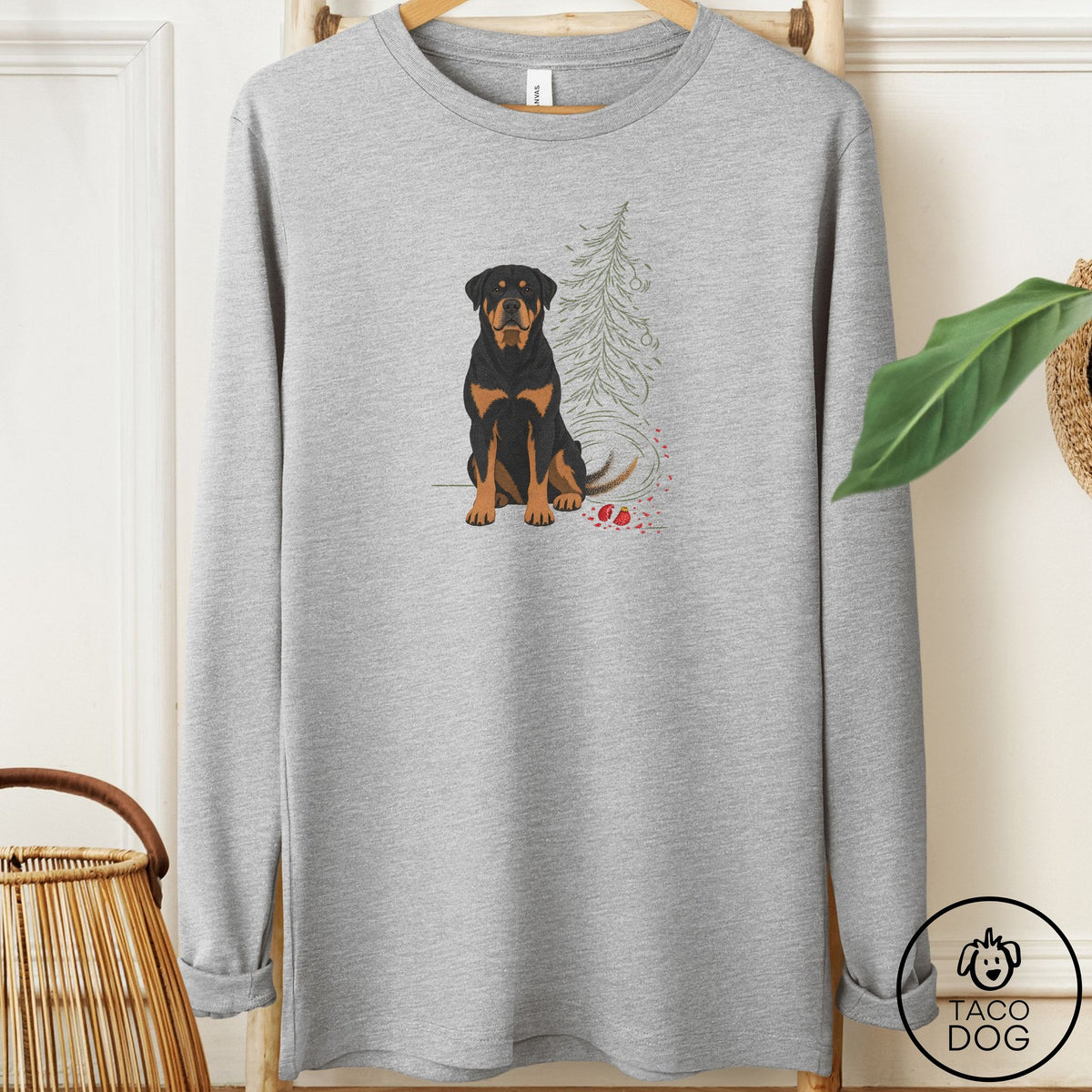 Rottweiler Christmas Joy Long Sleeve Tee Athletic Heather Taco-Dog