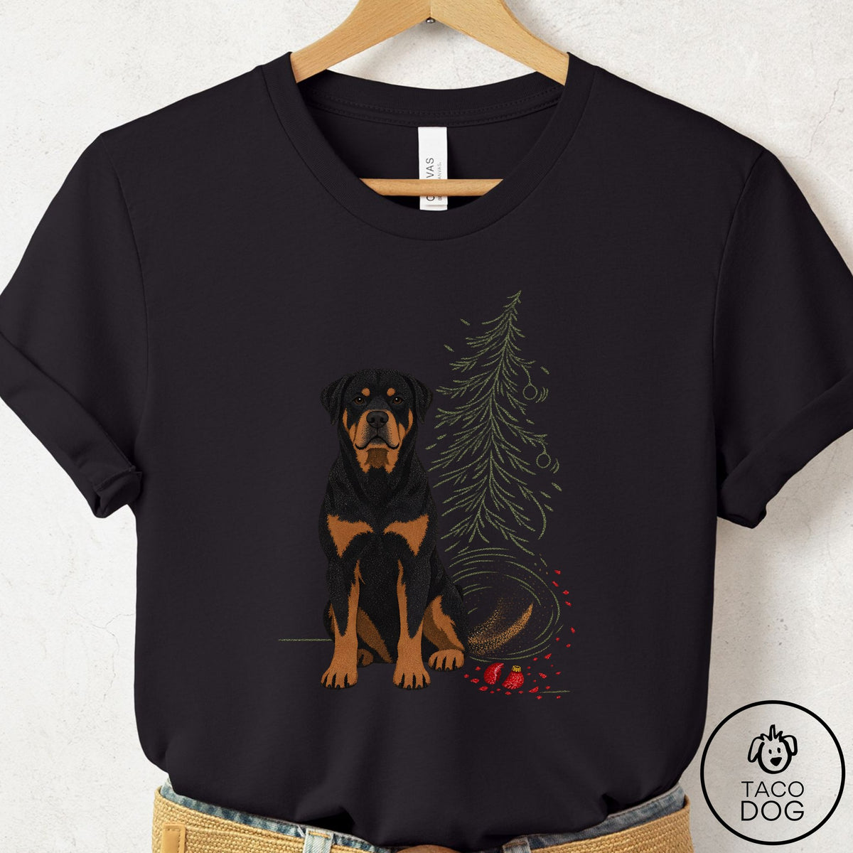 Rottweiler Christmas Joy T-Shirt Black Taco-Dog