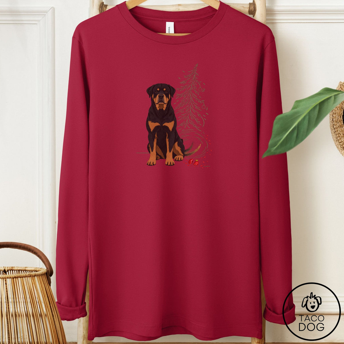 Rottweiler Christmas Joy Long Sleeve Tee Cardinal Taco-Dog