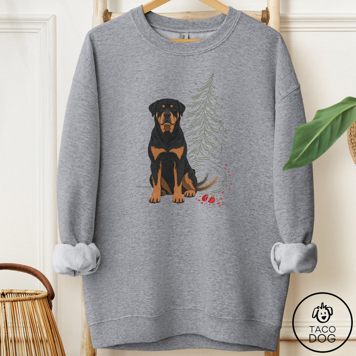Rottweiler Christmas Joy Sweatshirt Graphite Heather Taco-Dog