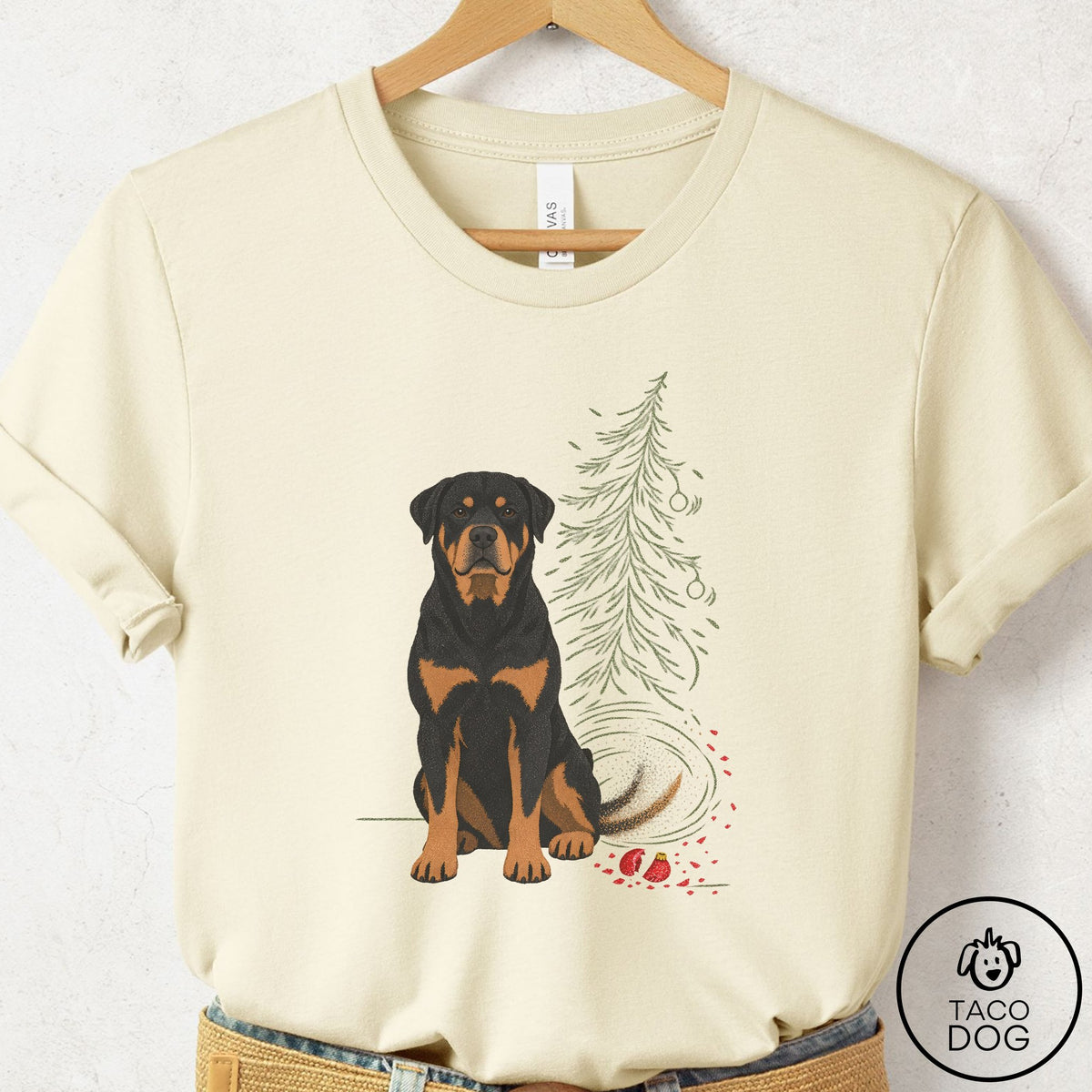 Rottweiler Christmas Joy T-Shirt Natural Taco-Dog
