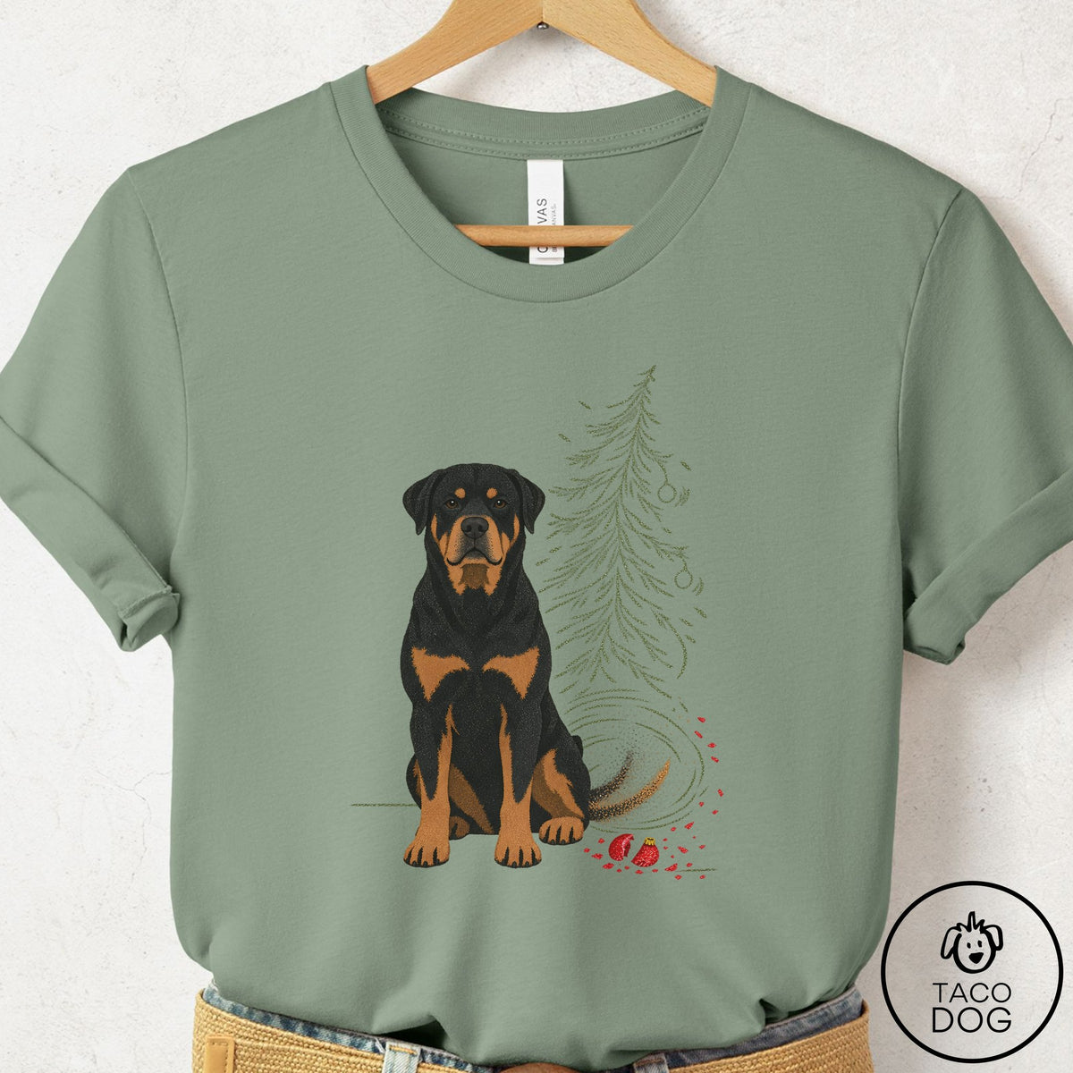 Rottweiler Christmas Joy T-Shirt Sage Taco-Dog