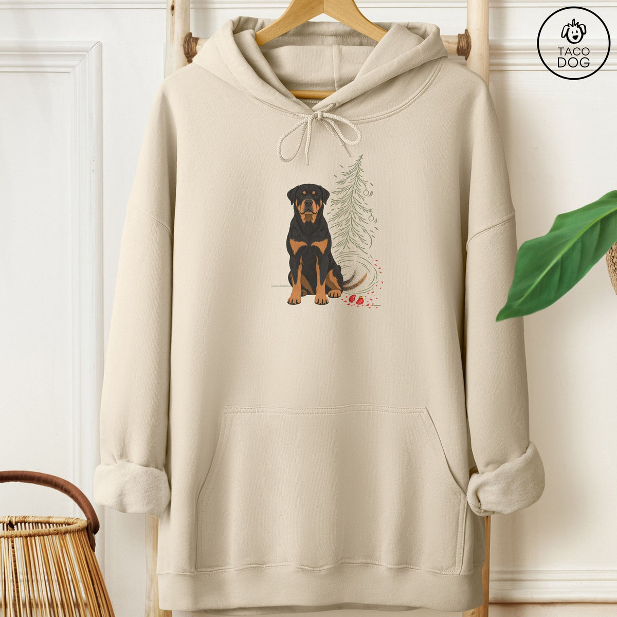 Rottweiler Christmas Joy Hoodie Sand Taco-Dog