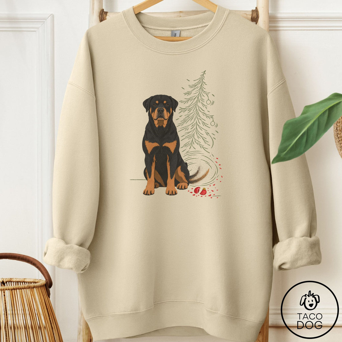 Rottweiler Christmas Joy Sweatshirt Sand Taco-Dog