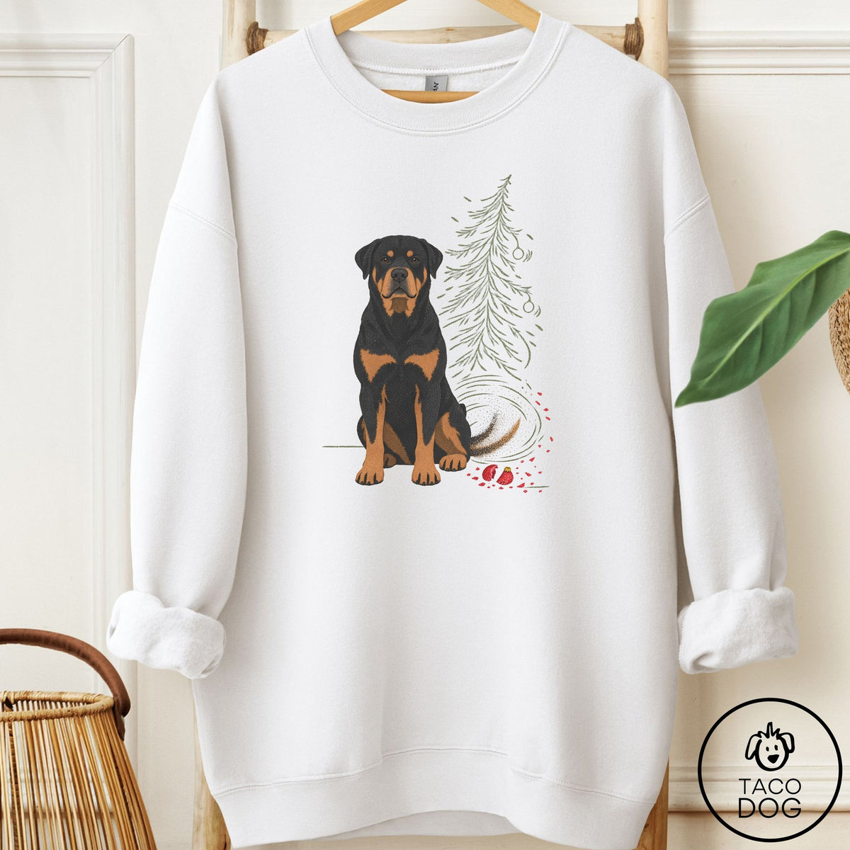 Rottweiler Christmas Joy Sweatshirt White Taco-Dog