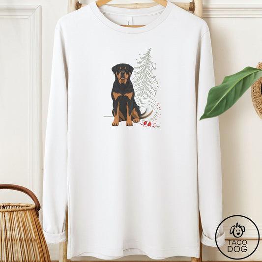 Rottweiler Christmas Joy Long Sleeve Tee White Taco-Dog