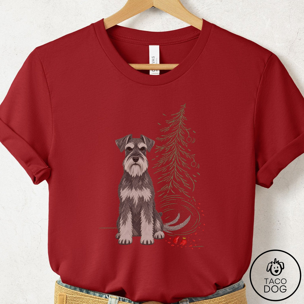 Schnauzer Christmas Joy T-Shirt, design close-up
