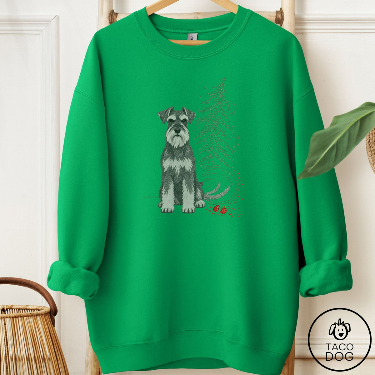 Schnauzer Christmas Joy Sweatshirt Irish Green Taco-Dog