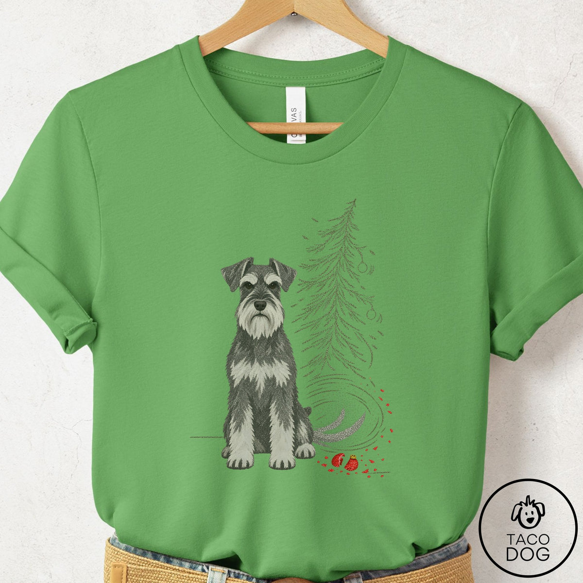 Schnauzer Christmas Joy T-Shirt Leaf Taco-Dog