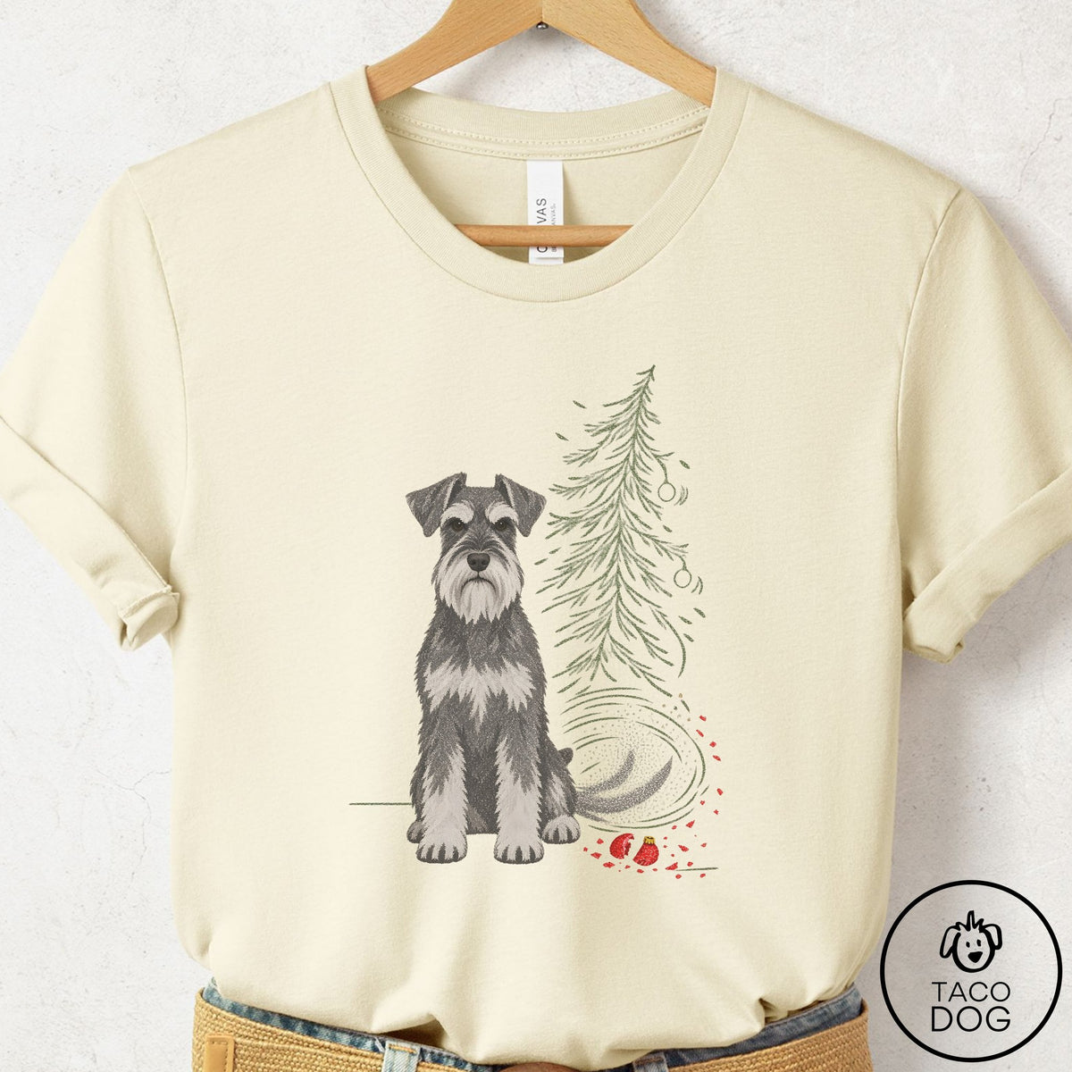 Schnauzer Christmas Joy T-Shirt Natural Taco-Dog