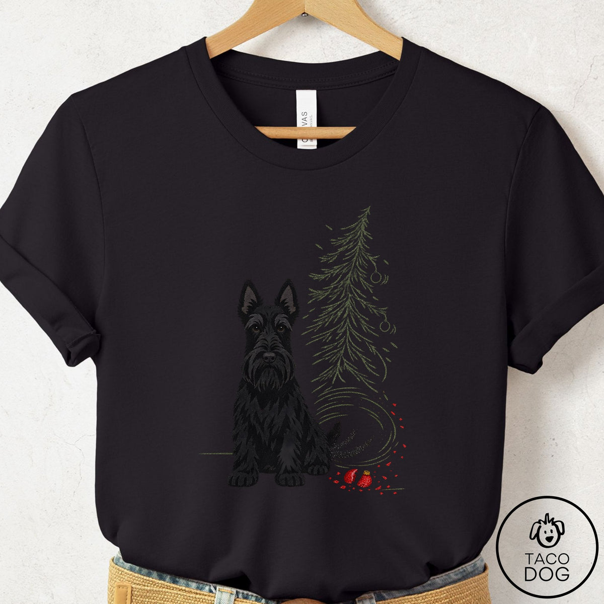 Scottie Christmas Joy T-Shirt Black Taco-Dog