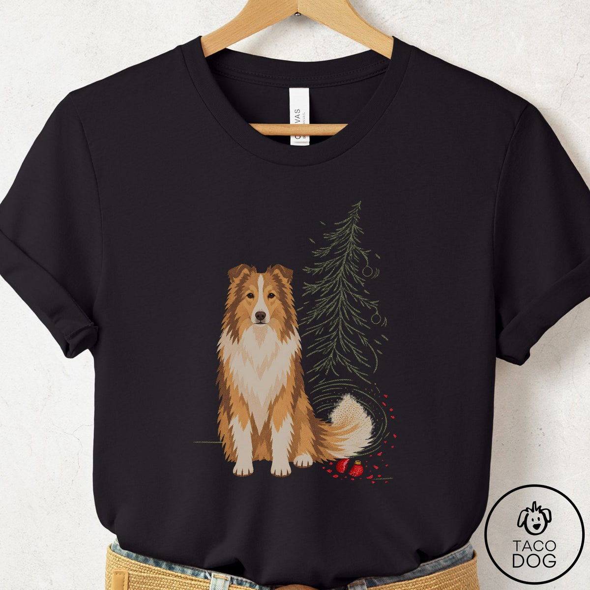 Shetland Sheepdog Christmas Joy T-Shirt Black Taco-Dog