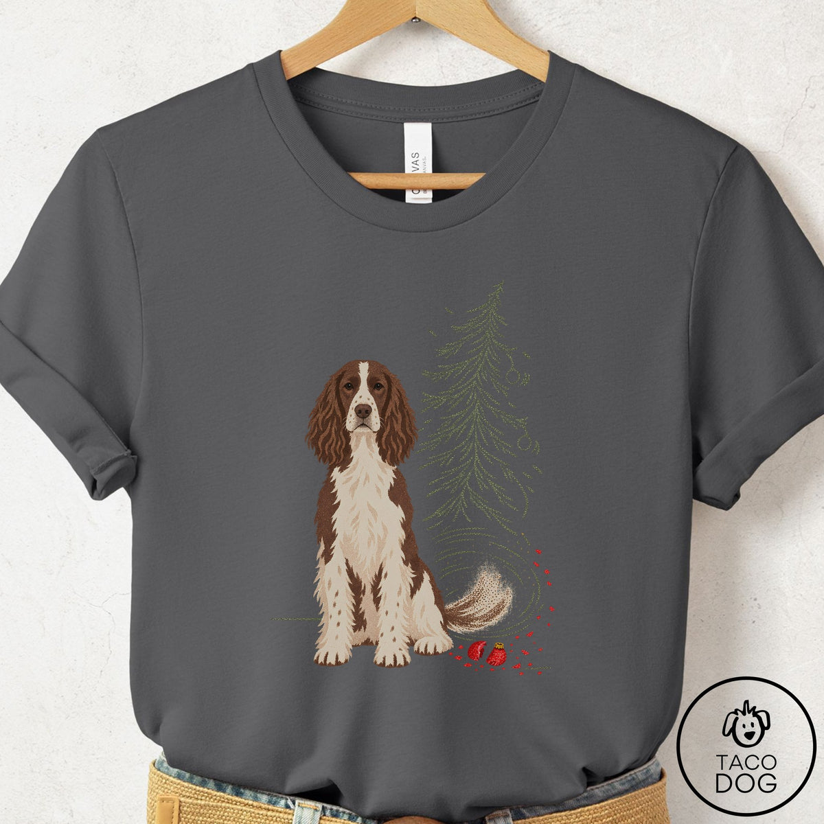 Springer Spaniel Christmas Joy T-Shirt Asphalt Taco-Dog