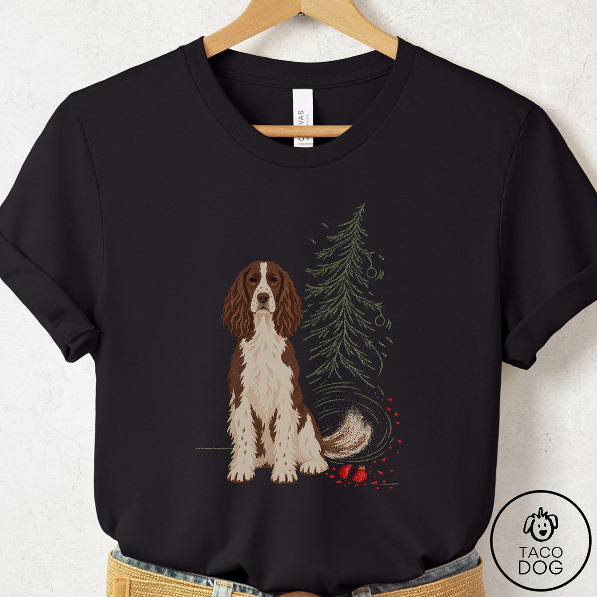 Springer Spaniel Christmas Joy T-Shirt Black Taco-Dog