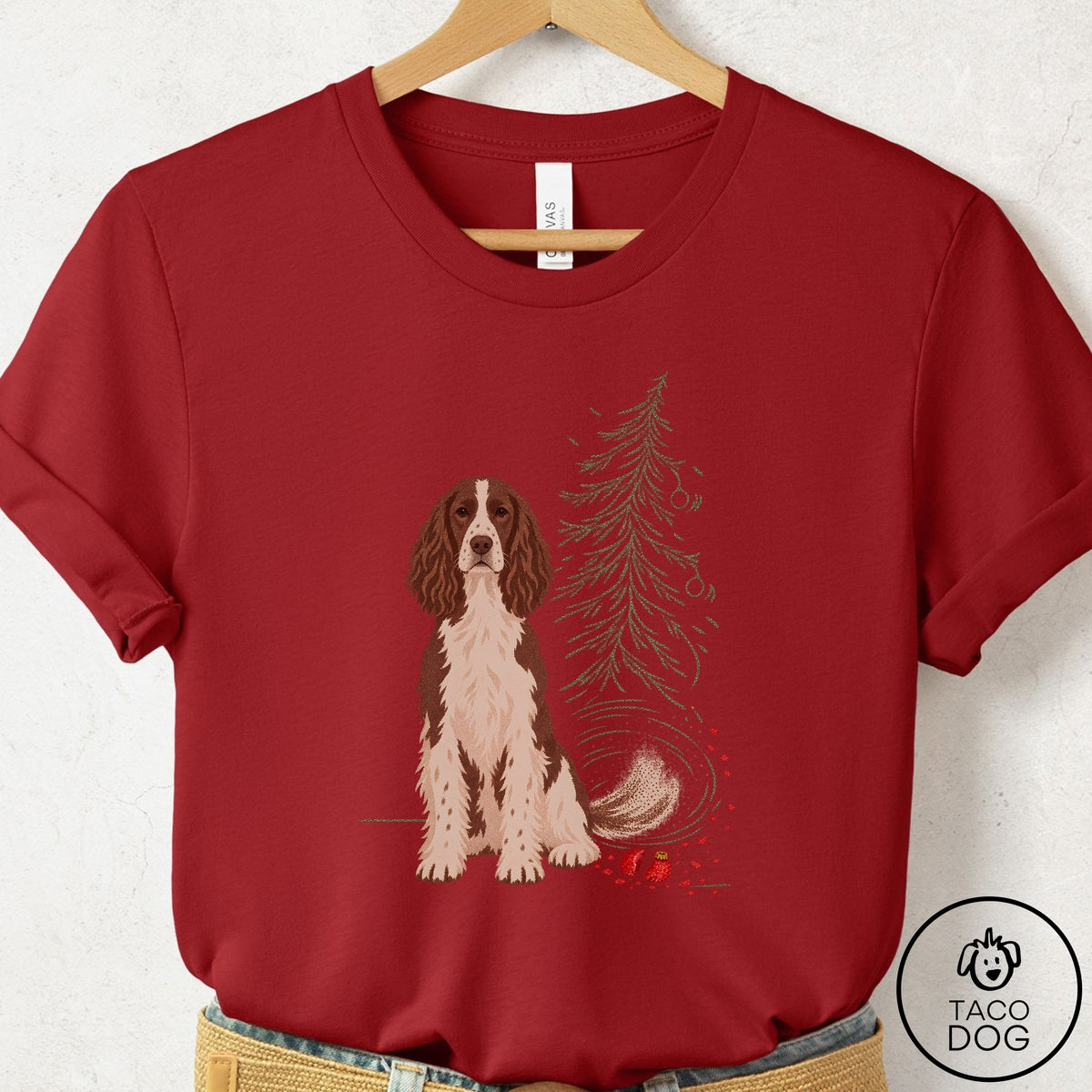 Springer Spaniel Christmas Joy T-Shirt Canvas Red Taco-Dog