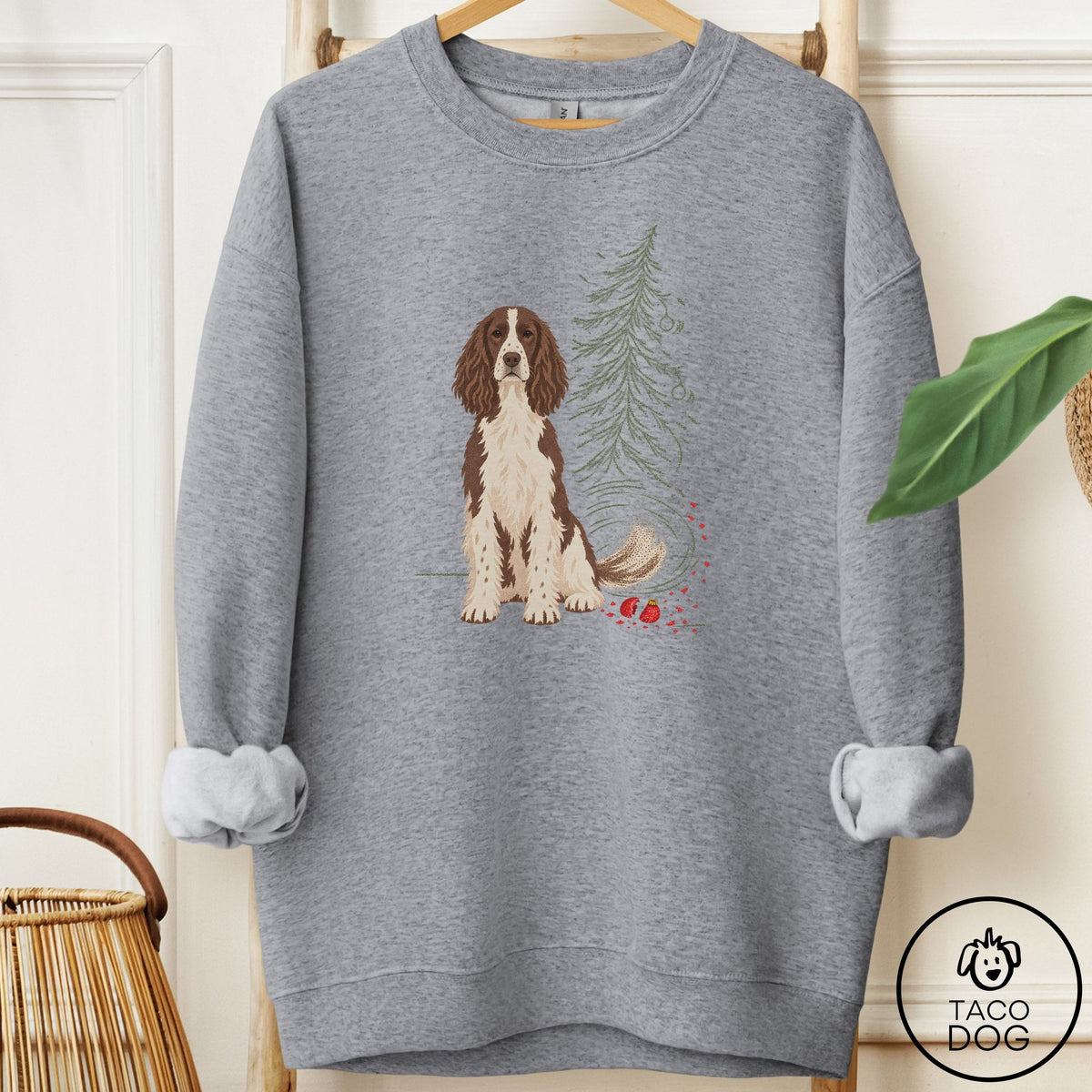 Springer Spaniel Christmas Joy Sweatshirt Graphite Heather Taco-Dog