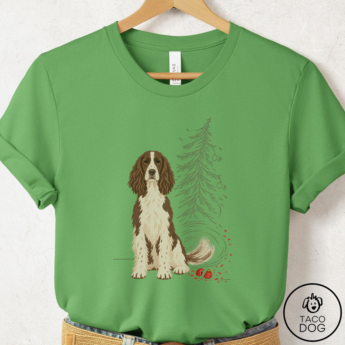 Springer Spaniel Christmas Joy T-Shirt Leaf Taco-Dog