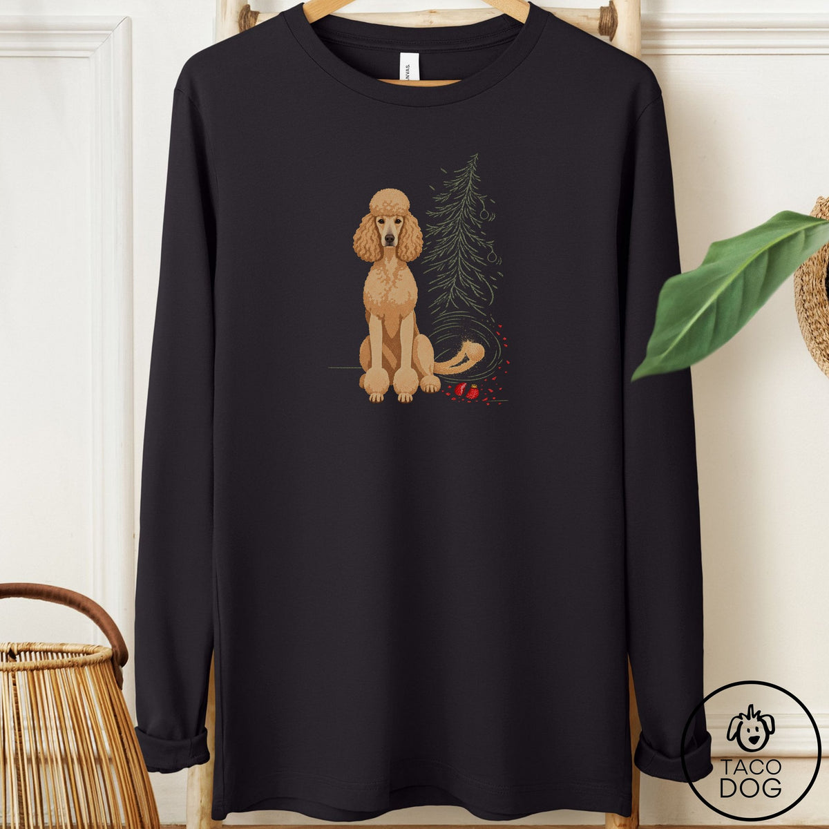 Poodle Christmas Joy Long Sleeve Tee Black Taco-Dog