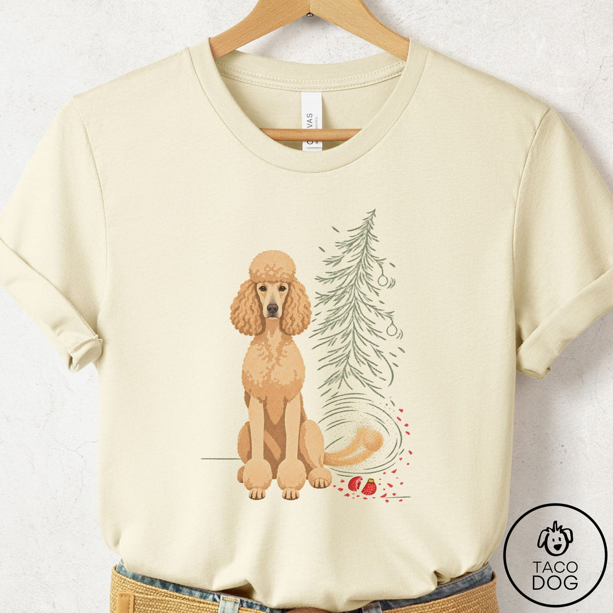 Poodle Christmas Joy T-Shirt Natural Taco-Dog