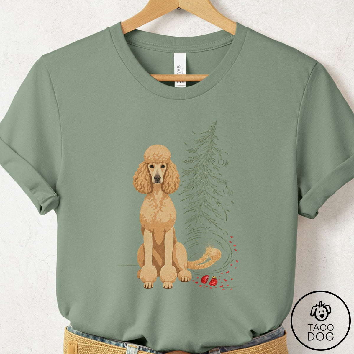 Poodle Christmas Joy T-Shirt Sage Taco-Dog