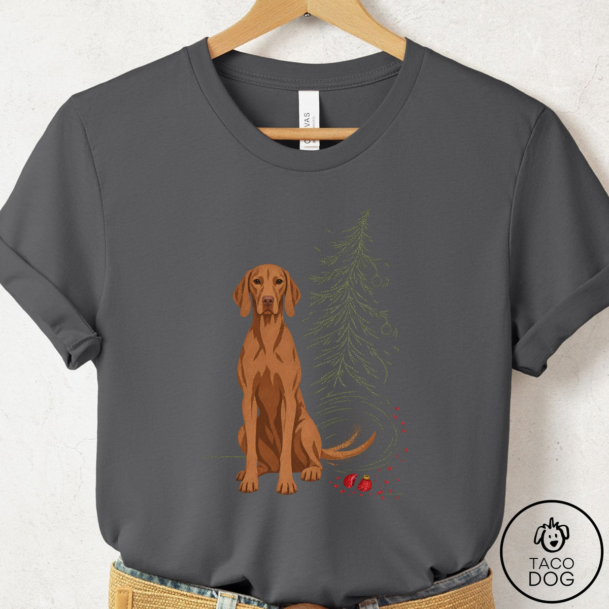 Vizsla Christmas Joy T-Shirt Asphalt Taco-Dog