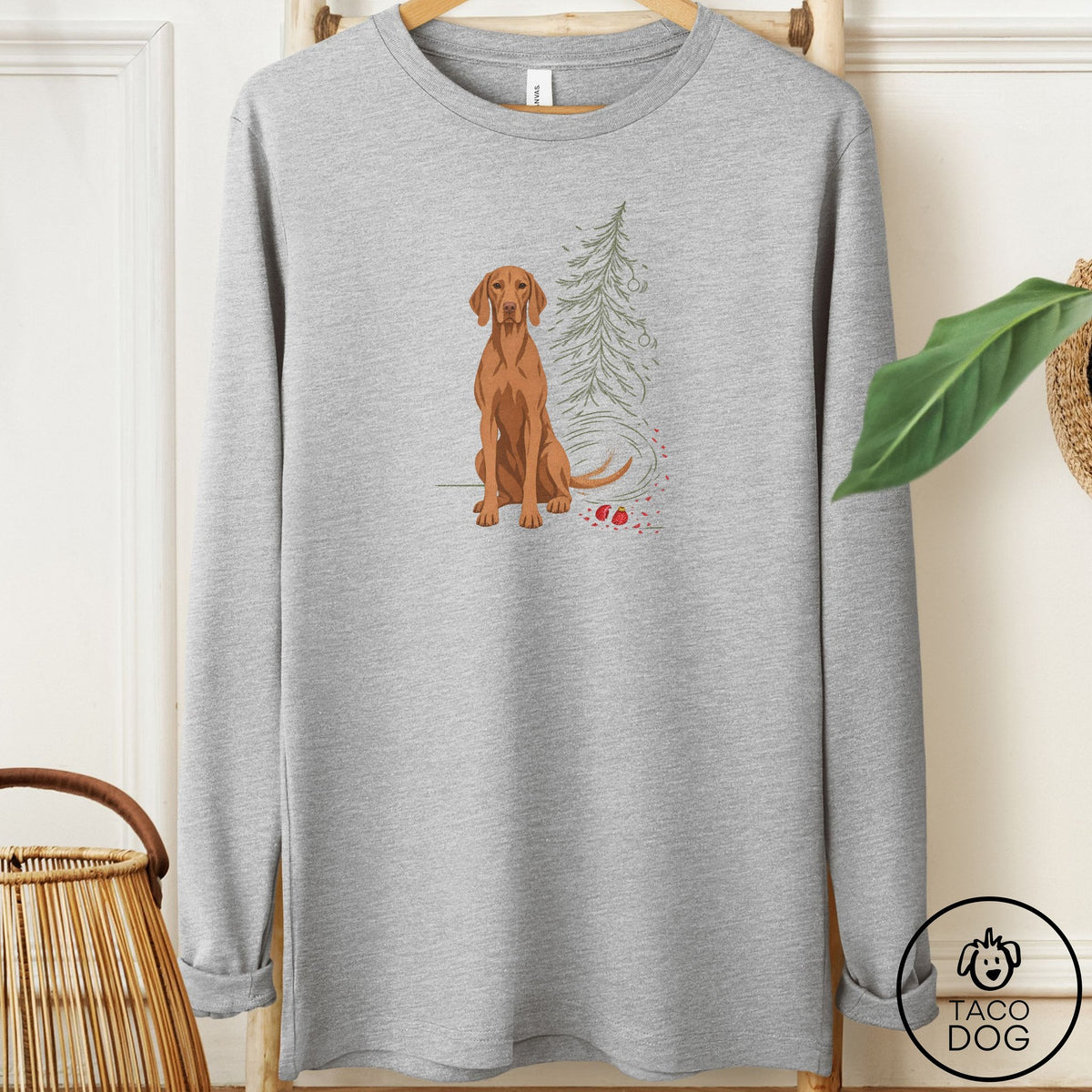 Vizsla Christmas Joy Long Sleeve Tee Athletic Heather Taco-Dog