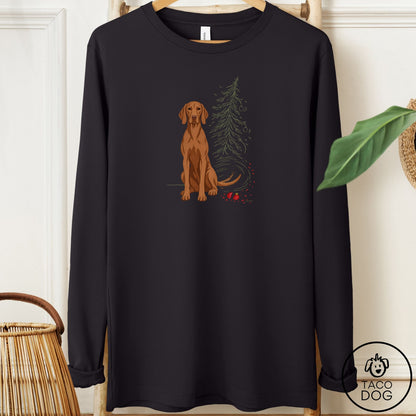 Vizsla Christmas Joy Long Sleeve Tee Black Taco-Dog