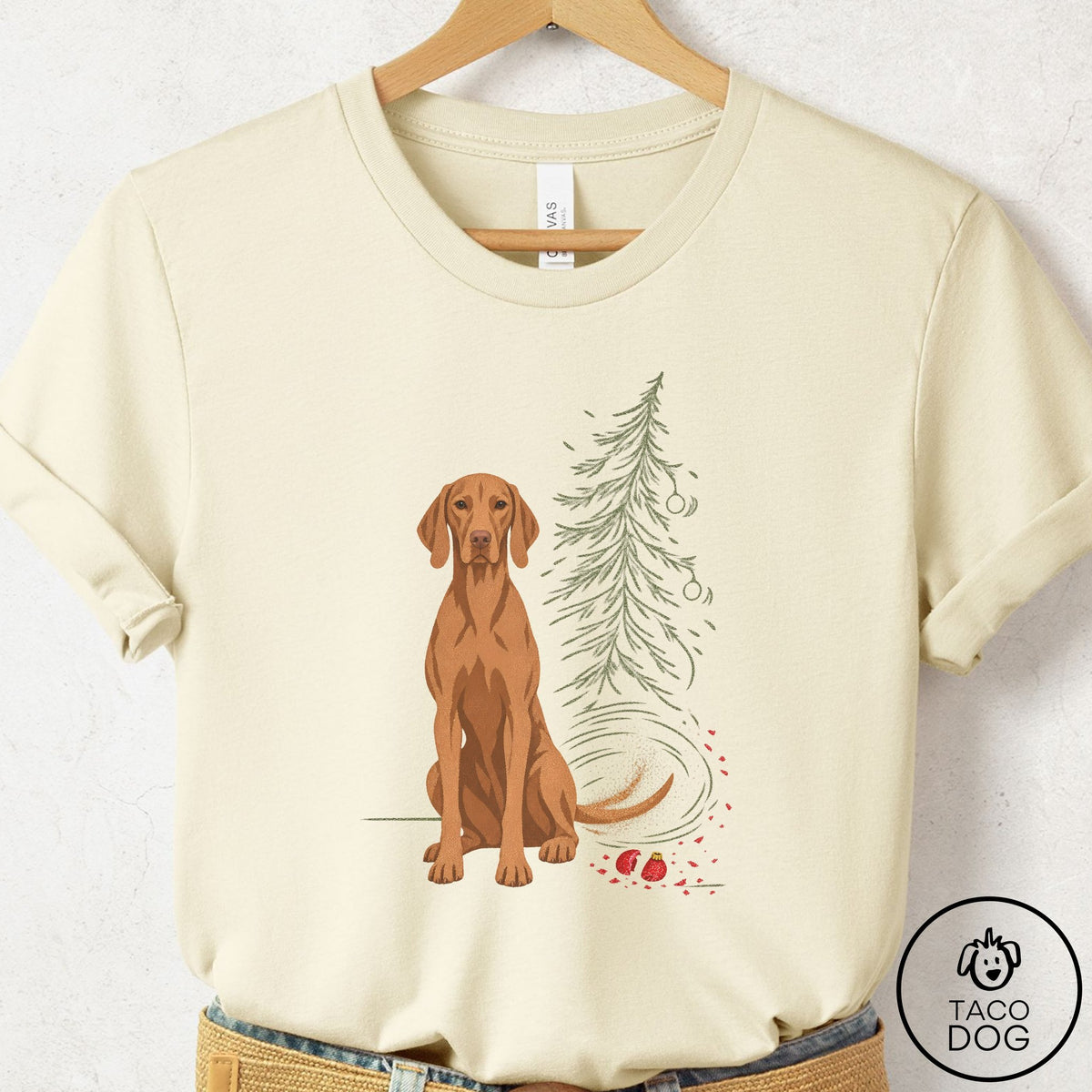 Vizsla Christmas Joy T-Shirt Natural Taco-Dog
