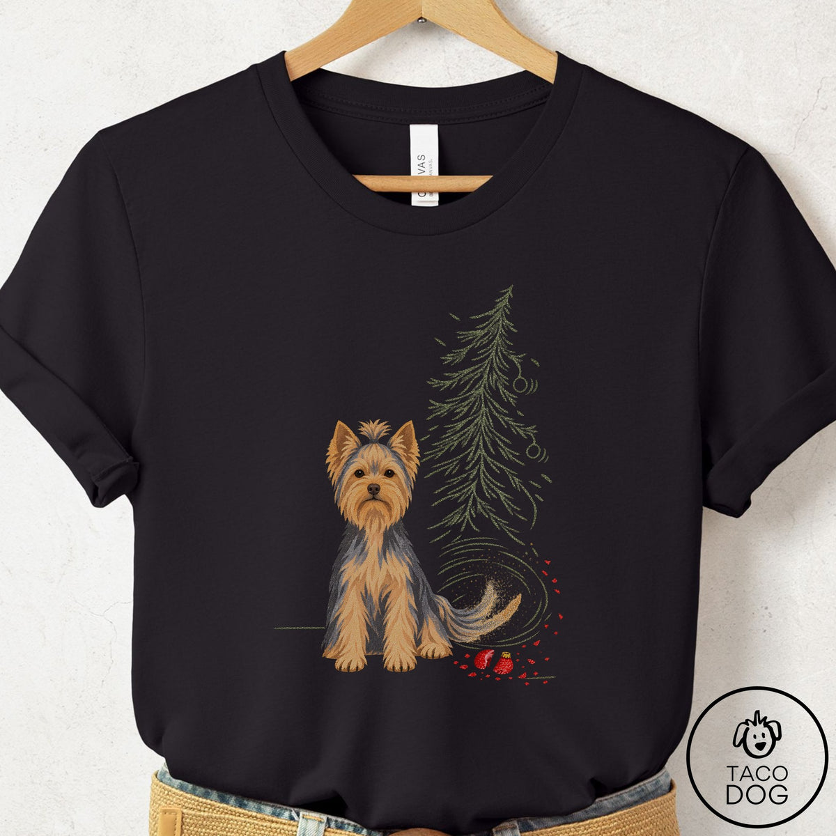 Yorkshire Terrier Yorkie Christmas Joy T-Shirt Black Taco-Dog