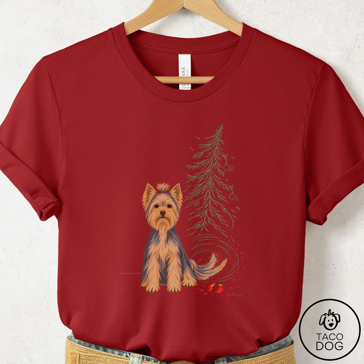 Yorkshire Terrier Yorkie Christmas Joy T-Shirt Canvas Red Taco-Dog