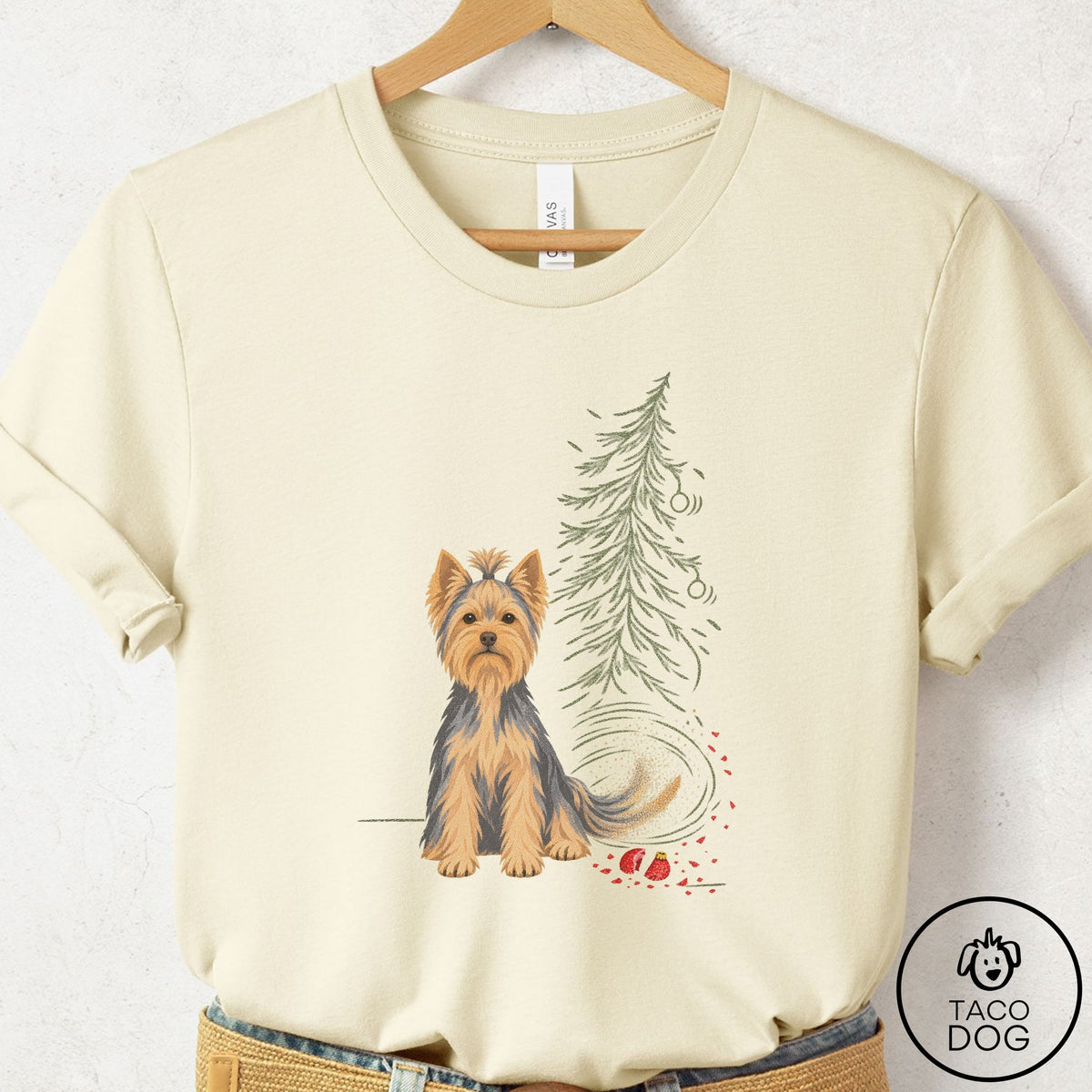 Yorkshire Terrier Yorkie Christmas Joy T-Shirt Natural Taco-Dog
