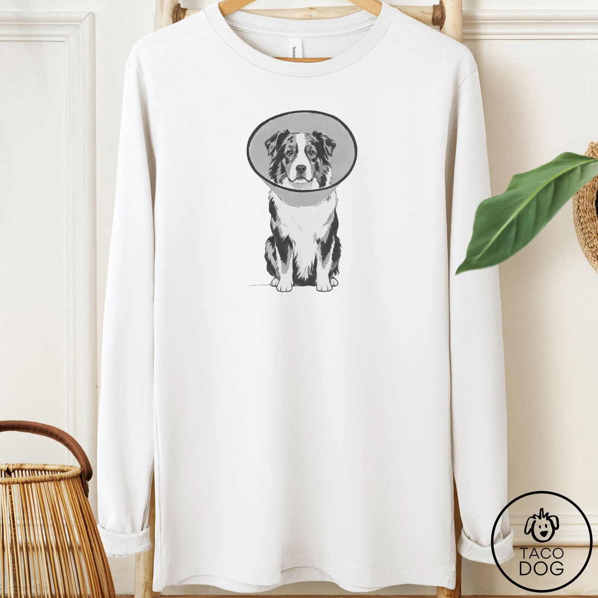 Australian Shepherd Cone Long Sleeve Tee White Taco-Dog