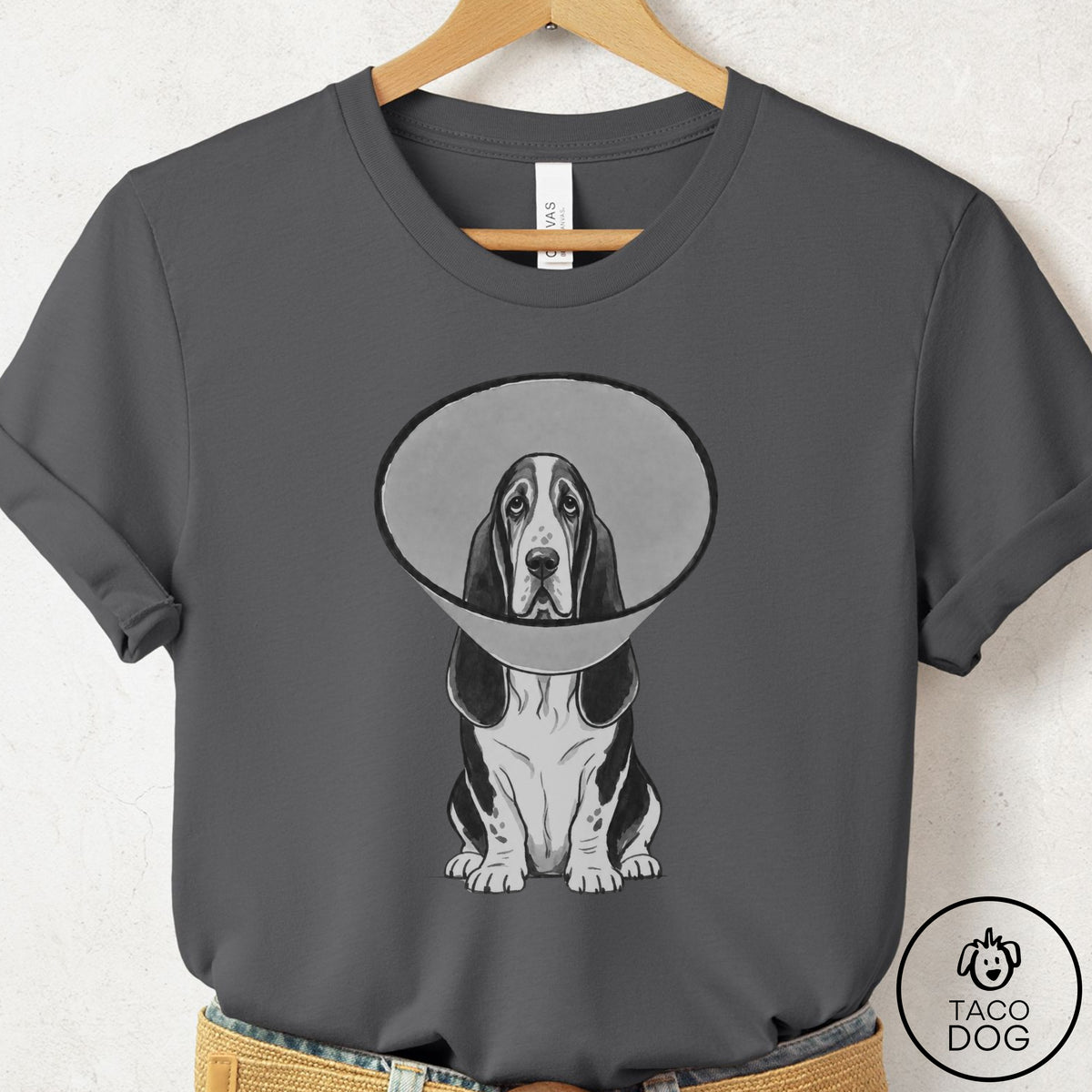 Basset Hound Cone T-Shirt Asphalt Taco-Dog